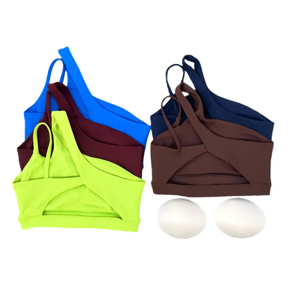 Asymmetrical Shoulder Sports Bra for Yoga and Running