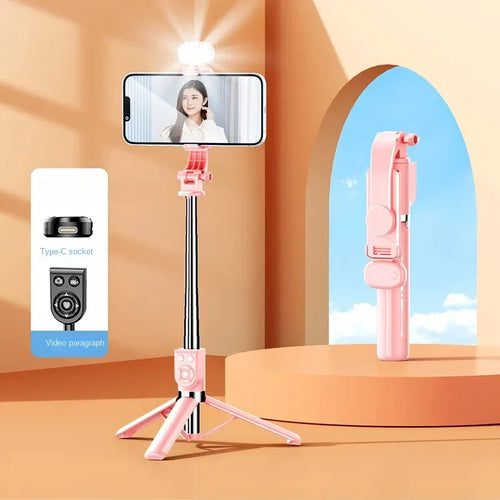 1M Selfie Stick Tripod with LED Light and Bluetooth Remote for iPhone/Android